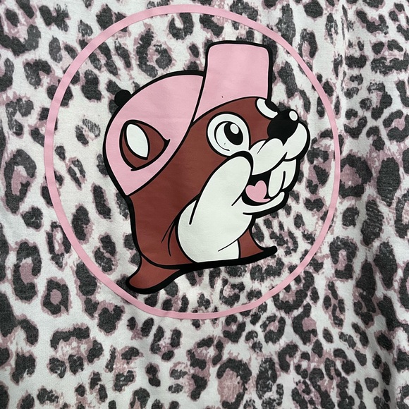Buc-ees Leopard Print Sweatshirt with Cartoon Graphic - Picture 2 of 5
